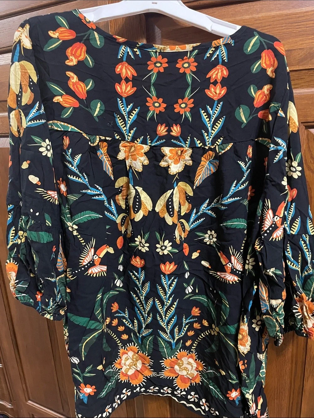 BloomChic Black Floral Tie-Front Tunic Orange &  Yellow Accents NWT Sz. 14/16
